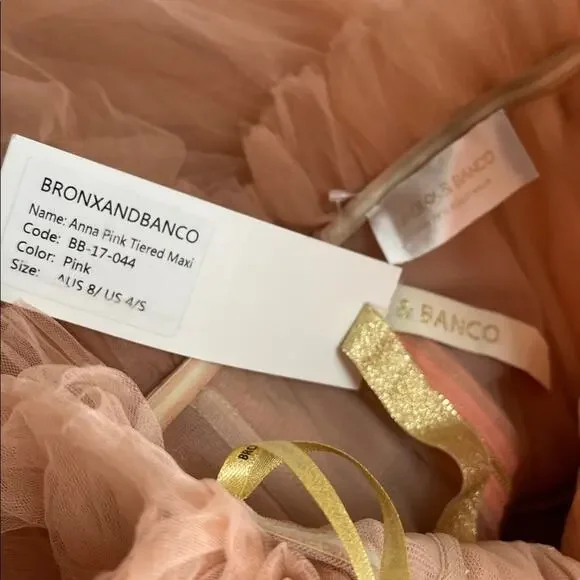 BRONX AND BANCO Anna Tiered Tulle Strapless Pink Maxi Dress Size Small - Picture 13 of 15